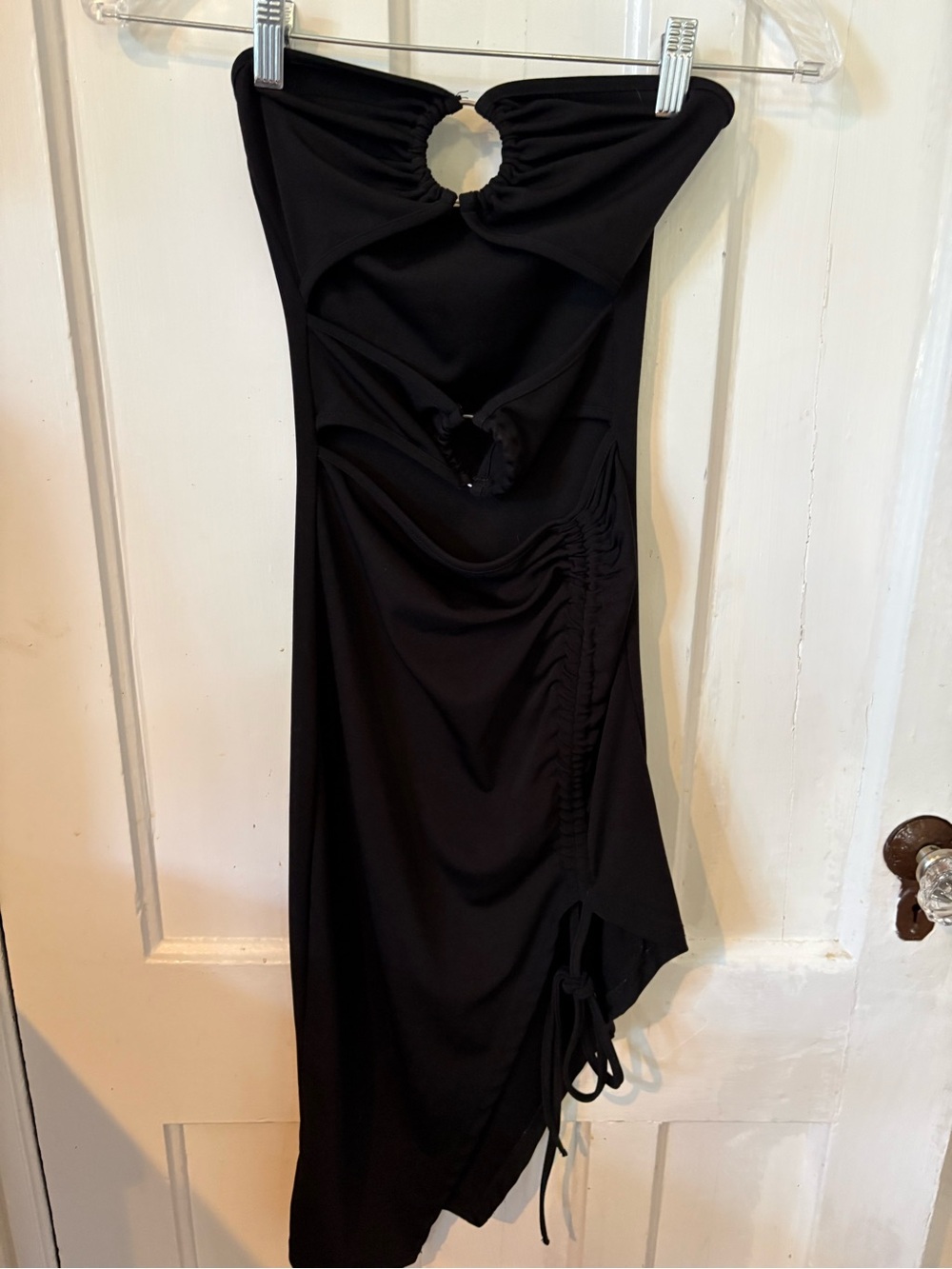 Black Ruched Cutout Strapless Dress -